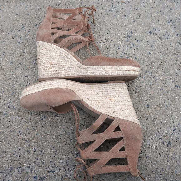 Michael Shannon Shondra Tan Suede Espadrille Wedge Sandals Lace Up Size 10 - Picture 11 of 12